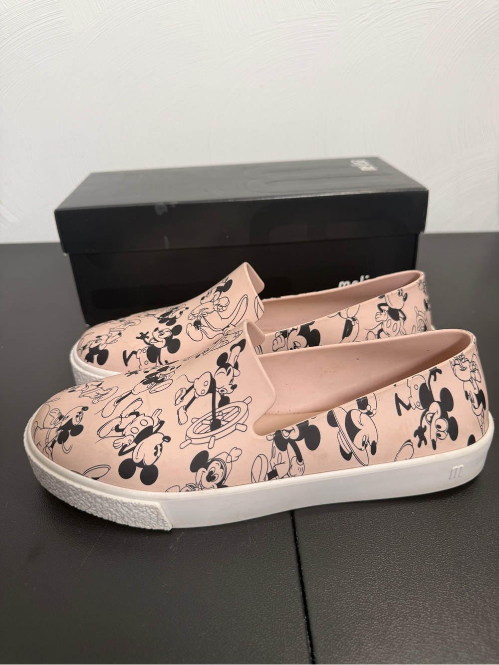 Melissa Minnie Mouse Mickey Mouse Pink Black Slip On Loafers Flats Shoes Size 9